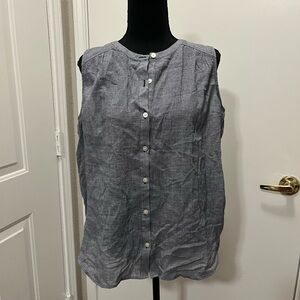 LOFT Sleeveless Blue Button-Down Shirt